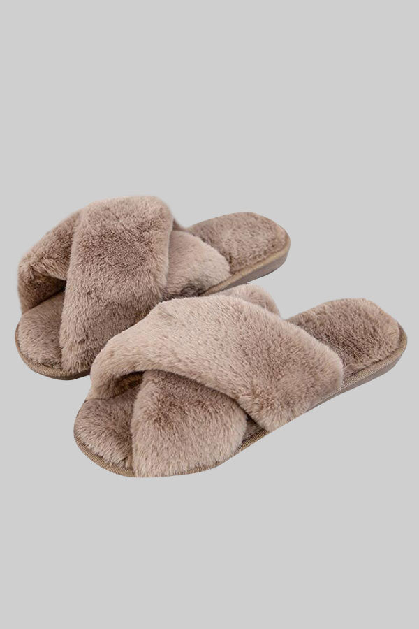 New Cross Plush Slippers - KOC