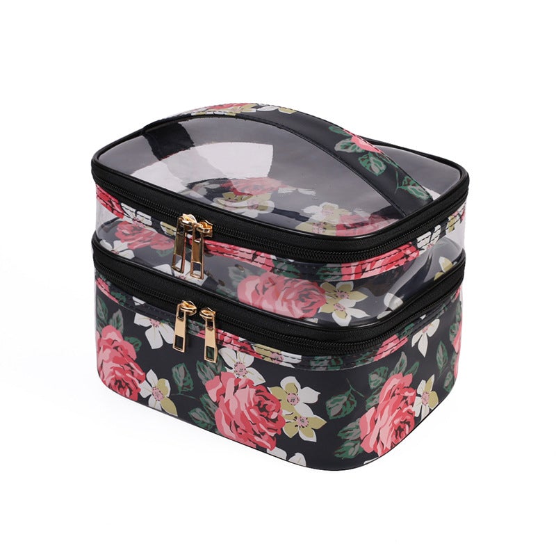 PVC Portable Transparent Double-Layer Cosmetic Bag - KOC