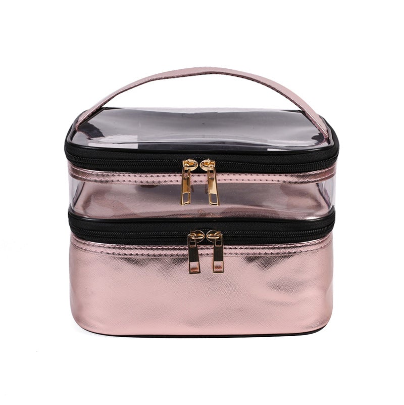 PVC Portable Transparent Double-Layer Cosmetic Bag - KOC