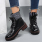 Knitted Patched Lace-up Heeled Ankle Boots