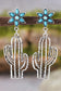 Silvery Western Turquoise Flower Cactus Dangle Earrings(moq:2)